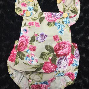 Beige Floral X Romper Jumpsuit 6032 NWT Boutique